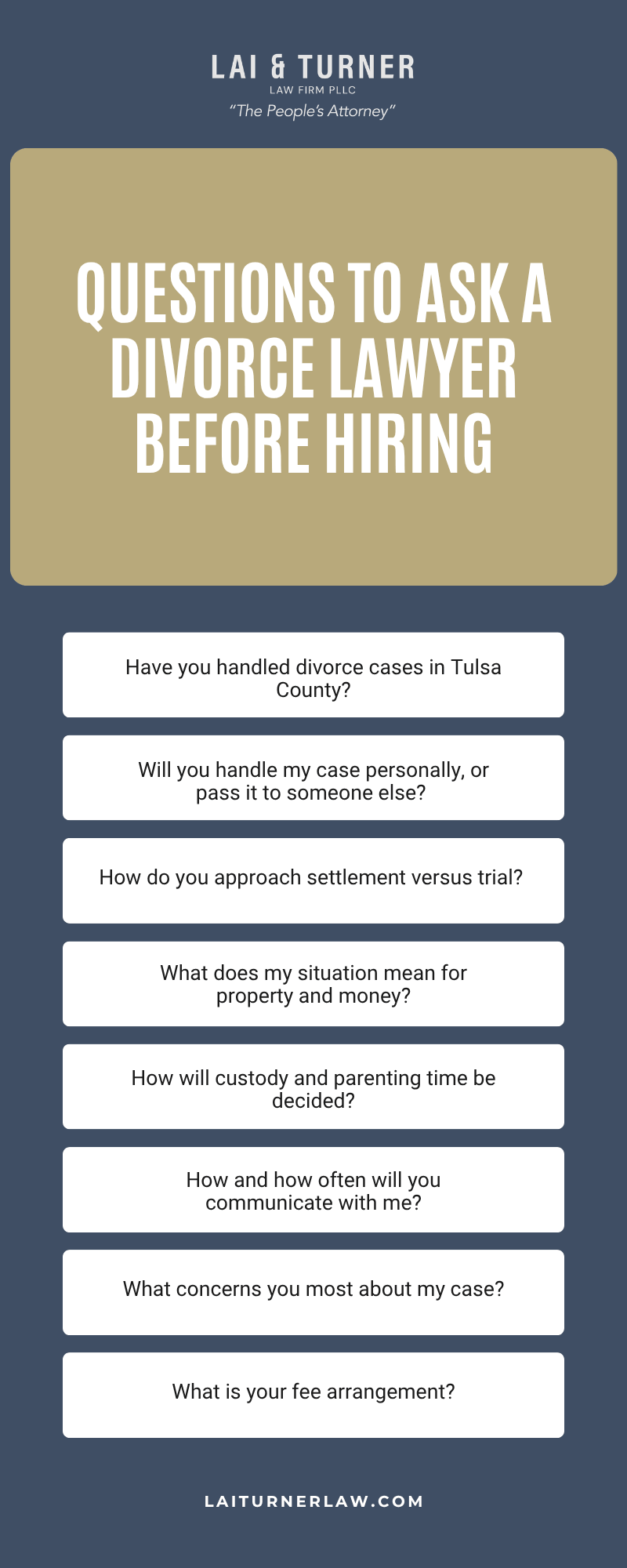 Questions To Ask A Divorce Lawyer Before Hiring Infographic